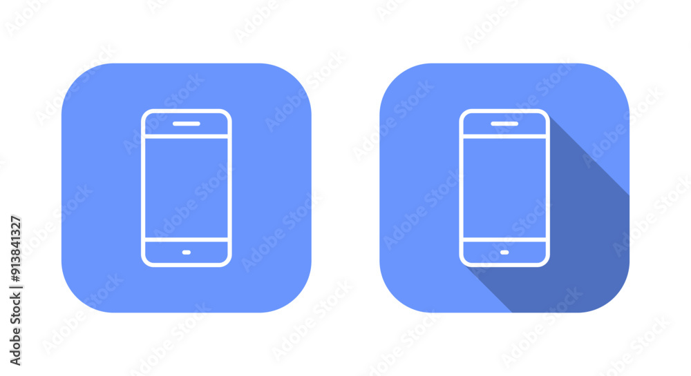 Mobile phone icon on blue square. Cellphone gadget sign symbol Mobile phone icon on blue square. Cellphone gadget sign symbol