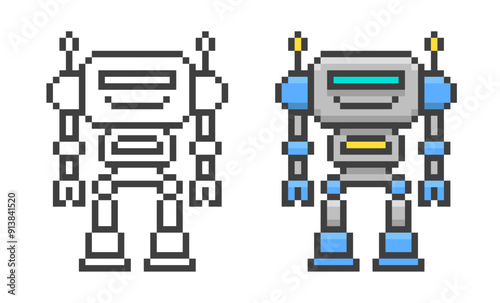 Pixel art game robot. Android in retro style. Vector illustration
