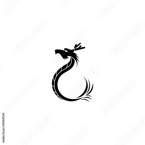 logo tribal dragon vector with flat style in black color