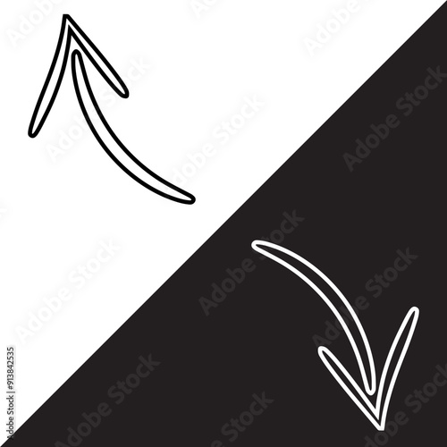 Curved arrow icon vector. Arrow pointer icon sign symbol in trendy flat style. Arrow up down vector icon illustration isolated on white and black background
