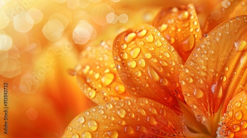  A macro shot of a flower dripping with dew drops, against a backdrop of twinkling lights