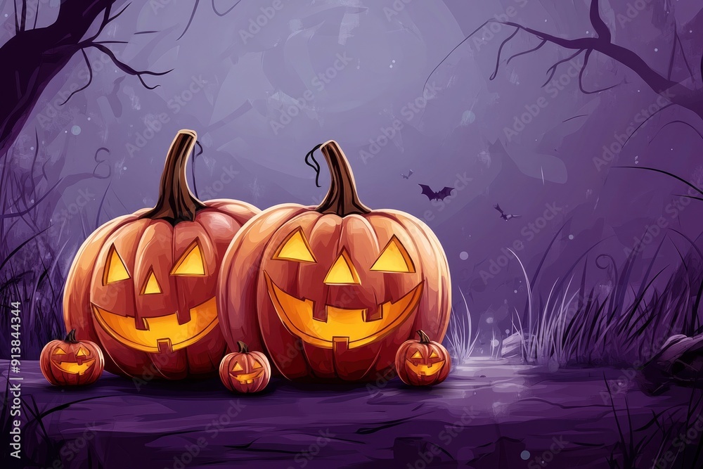 Halloween event background with charming upscale pumpkins. Premium illustration for banners, posters, greetings and Halloween celebrations and copy-space with generative ai Halloween event background with charming upscale pumpkins. Premium illustration for banners, posters, greetings and Halloween celebrations and copy-space with generative ai