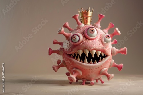 Colorful and captivating cartoon of adorable pathogen. This adorable character represents playful and happy virus. Symbolizes ironic charm of microscopic threats cartoonish friends.