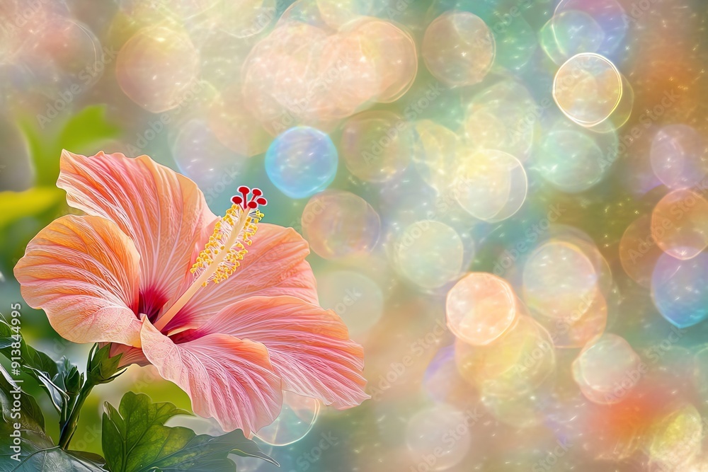 A Single Pink Hibiscus Flower with a Bokeh Background A Single Pink Hibiscus Flower with a Bokeh Background