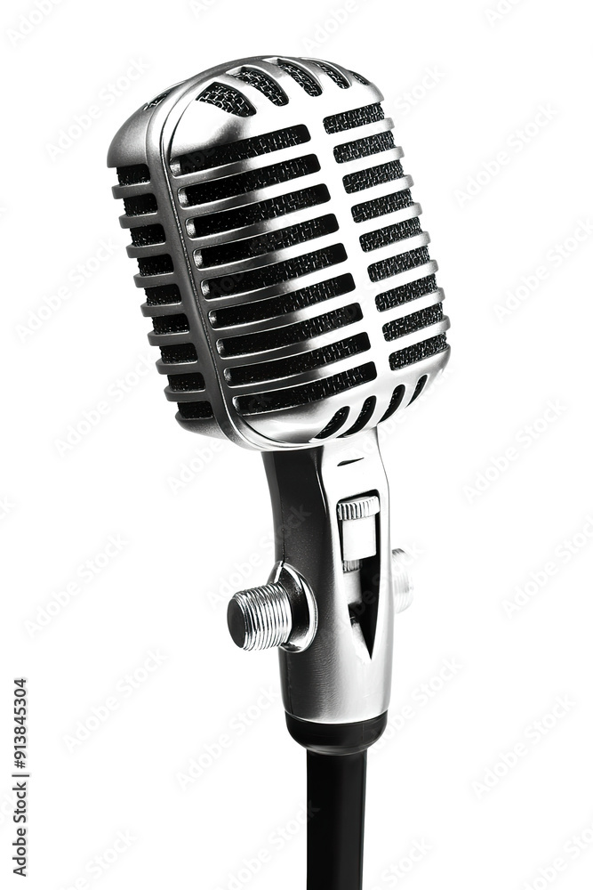 Fototapeta premium Retro style microphone isolated on white background PNG