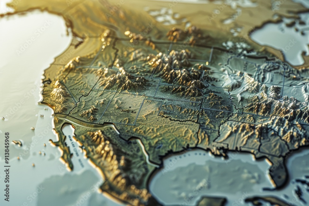 A detailed topographic map in relief, showcasing the terrain and geographical features of North America with precision. A detailed topographic map in relief, showcasing the terrain and geographical features of North America with precision.
