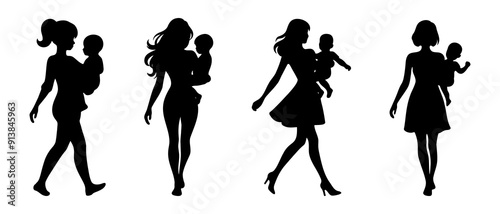 Silhouette of mother and baby silhouette black filled vector Illustration icon