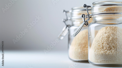 Natural Yeast in a Clear Jar on White Background: Organic Ingredient for Baking and Fermentation photo