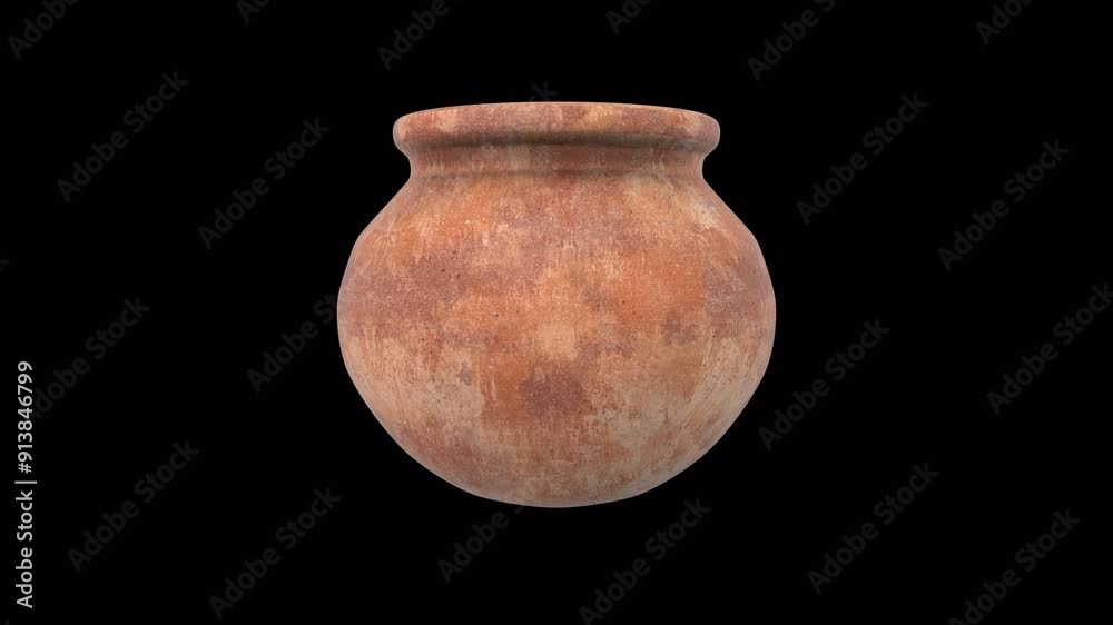 3D Clay Pot Rotating on a Transparent Background. Seamless Loop. Clay Pottery. 4K 3D Clay Pot Rotating on a Transparent Background. Seamless Loop. Clay Pottery. 4K