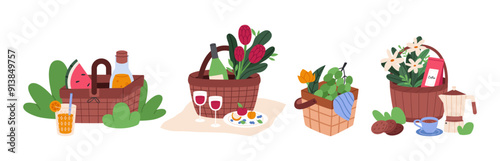 Wicker picnic baskets set