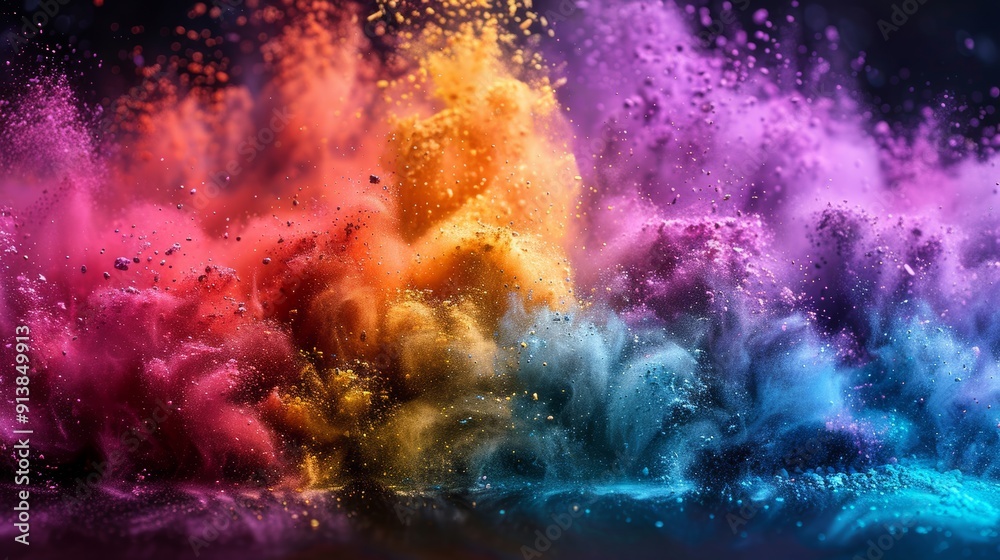 Naklejka premium Vibrant Colorful Powder Explosions Create a Dynamic Art Display in a Darkened Environment