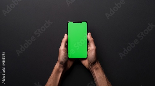 Wallpaper Mural Hands Holding Smartphone with Green Screen on Black Background Torontodigital.ca