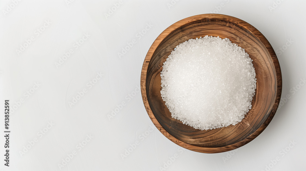 Sugar in Wooden Dish on White Background Sugar in Wooden Dish on White Background