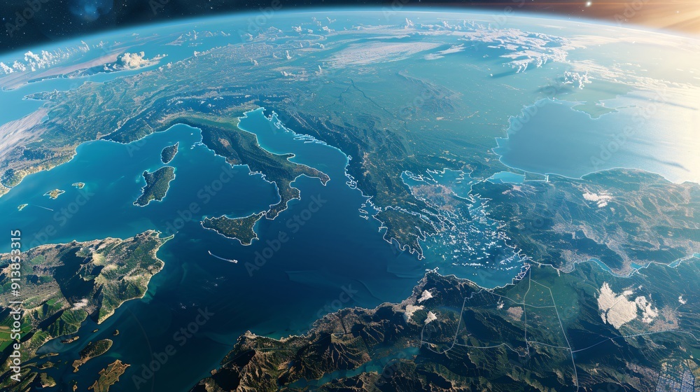 Detailed satellite view of the Adriatic Sea and surrounding countries with topographic and water features visible Detailed satellite view of the Adriatic Sea and surrounding countries with topographic and water features visible