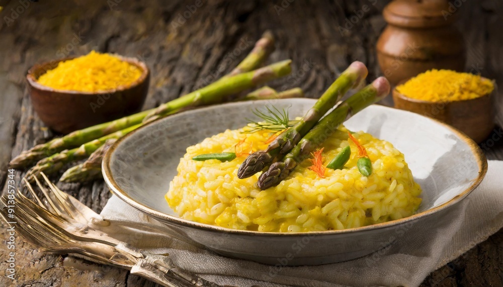 Golden Saffron Risotto with Asparagus Tips Golden Saffron Risotto with Asparagus Tips