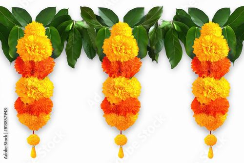 marigold flowers and mango leaves toran design door hanging photo