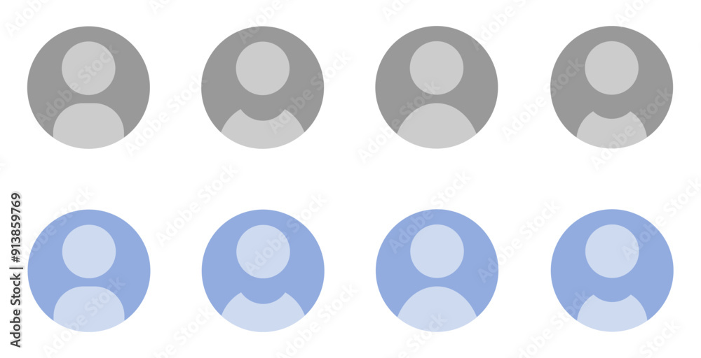 Avatar, user profile. Vector flat illustration. Login in profile. Gray round portrait. Register new member Avatar, user profile. Vector flat illustration. Login in profile. Gray round portrait. Register new member