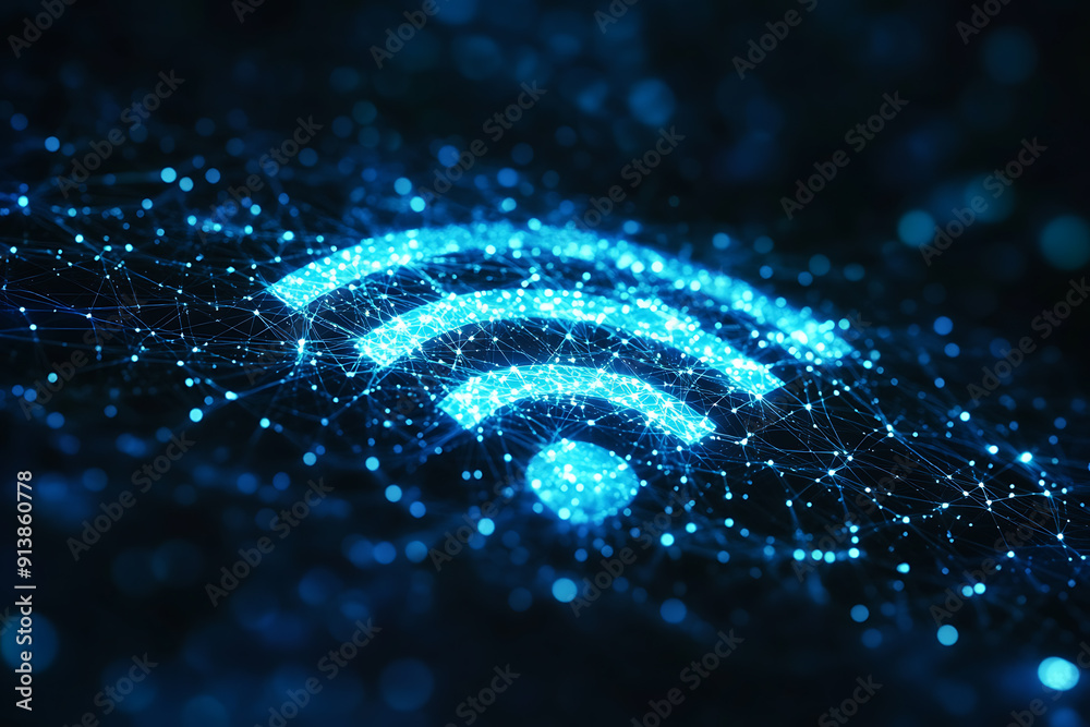 An abstract digital background featuring a modern and elegant Wi-Fi symbol