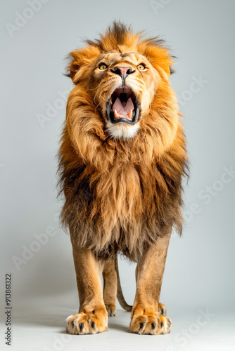 A lion with its mouth open and its mouth wide open