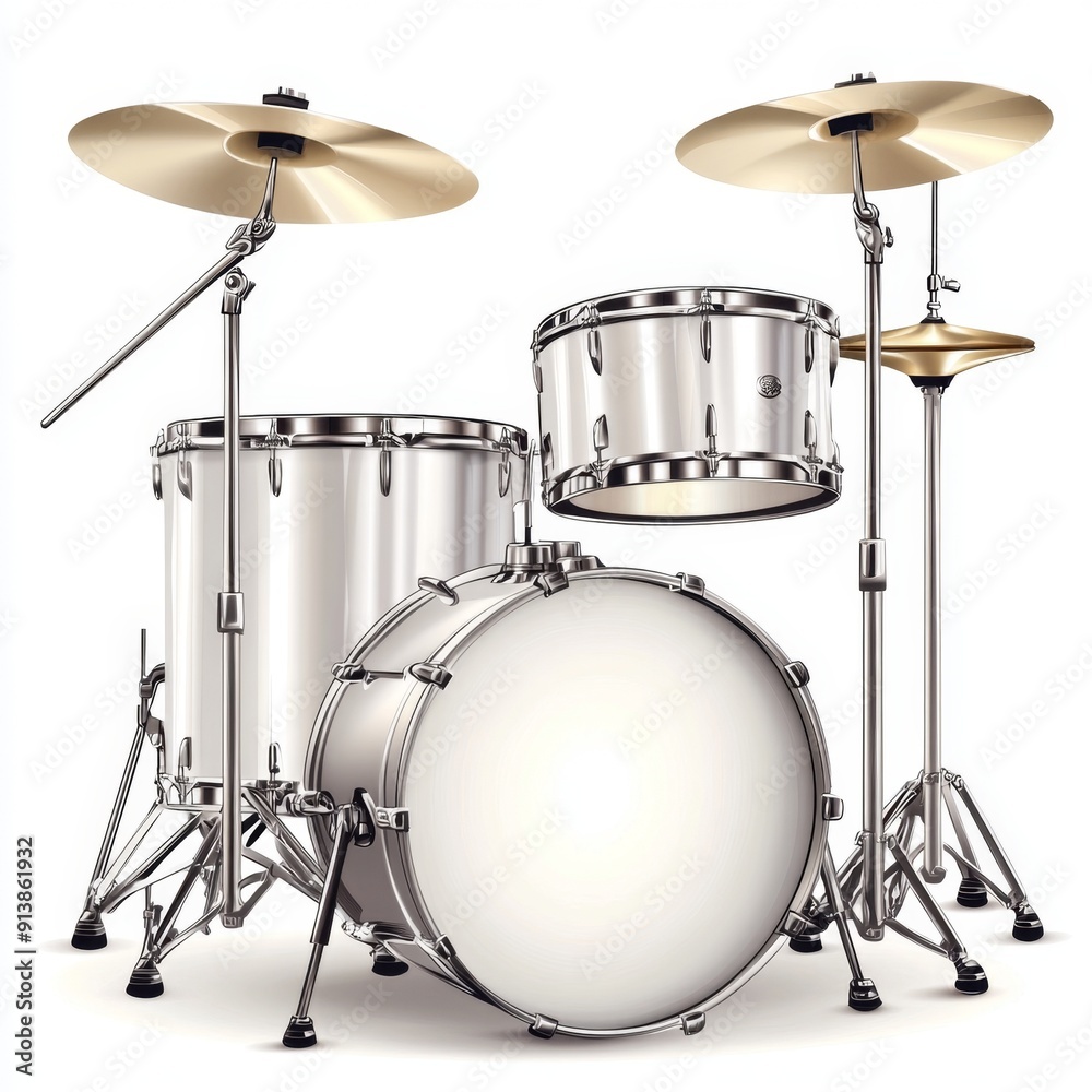 Bright Chrome Finish Drum Set Vector Illustration on White Background Bright Chrome Finish Drum Set Vector Illustration on White Background