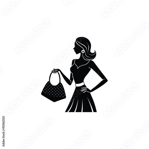 woman holding purse silhouette.