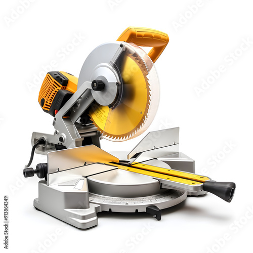 Adjustable Miter Saw on White Background Showcasing Blade and Angle Settings for Precise Woodworking and DIY Projects