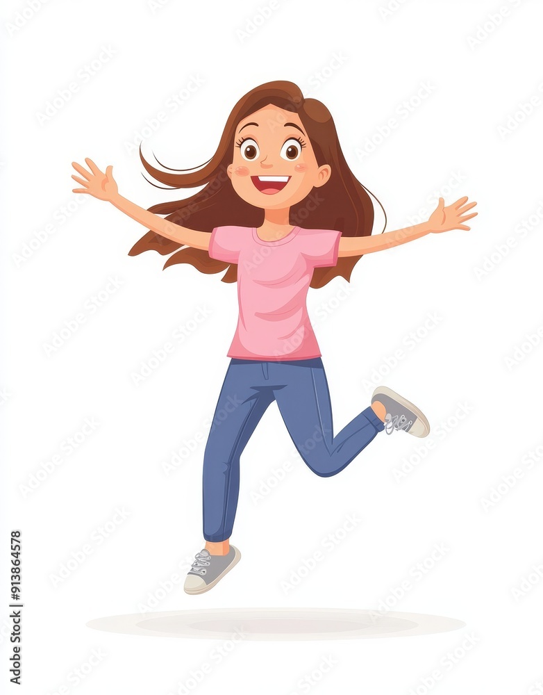 Isolated on white, a little girl jumps funny Isolated on white, a little girl jumps funny