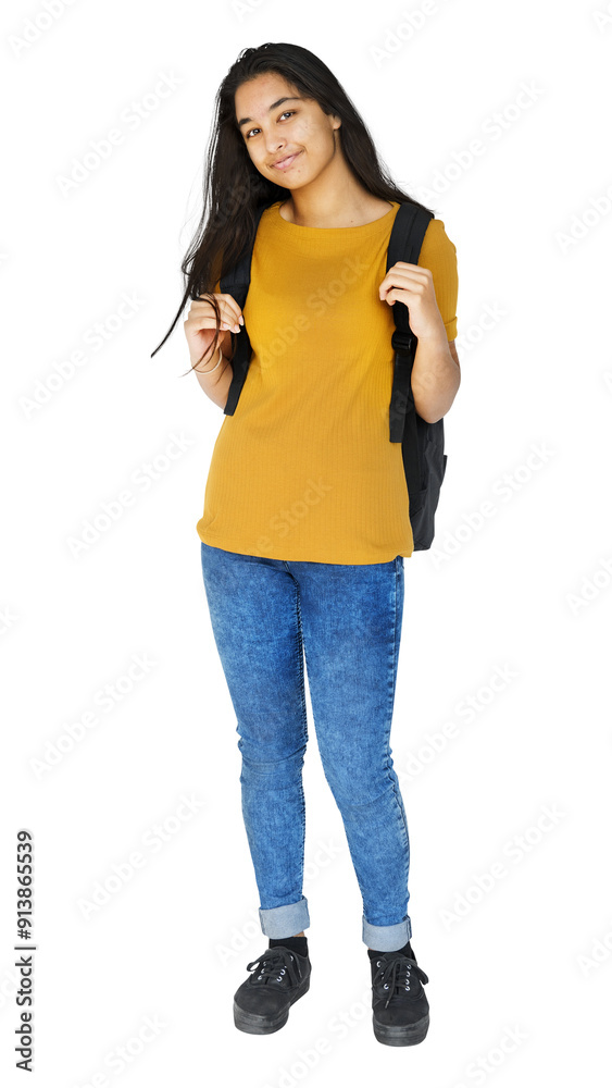 Backpack girl png, transparent background