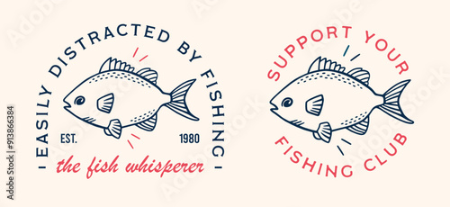 Funny fishing club fisherman humor quotes retro vintage blue and red printable sticker shirt design the fish whisperer easily distracted by fishing cut file