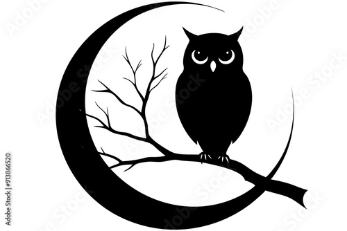 silhouette of owl with a tree branch vector illustration