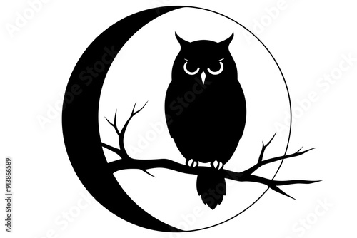 silhouette of owl with a tree branch vector illustration