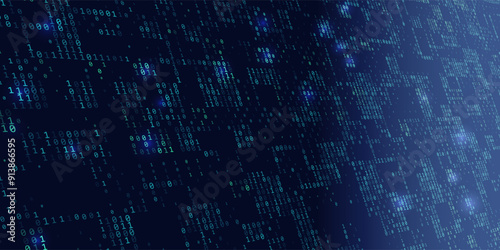 Abstract background binary code in perspective. Digital banner data for secure and data concept.