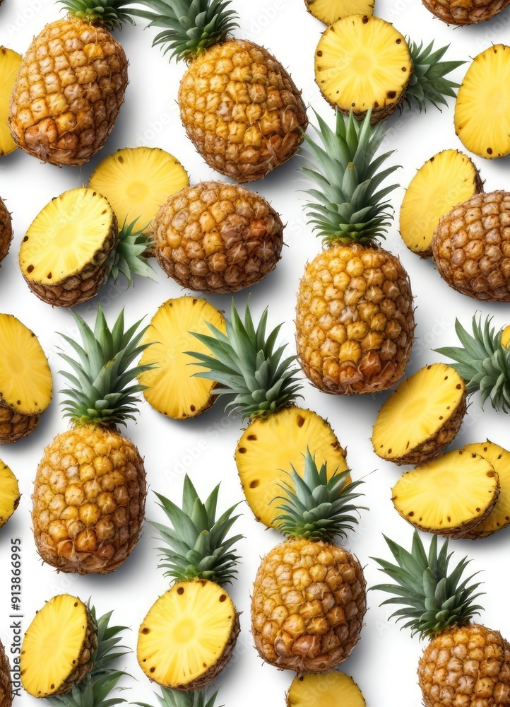 Pineapple set isolated on white background, clipping path, ai Pineapple set isolated on white background, clipping path, ai