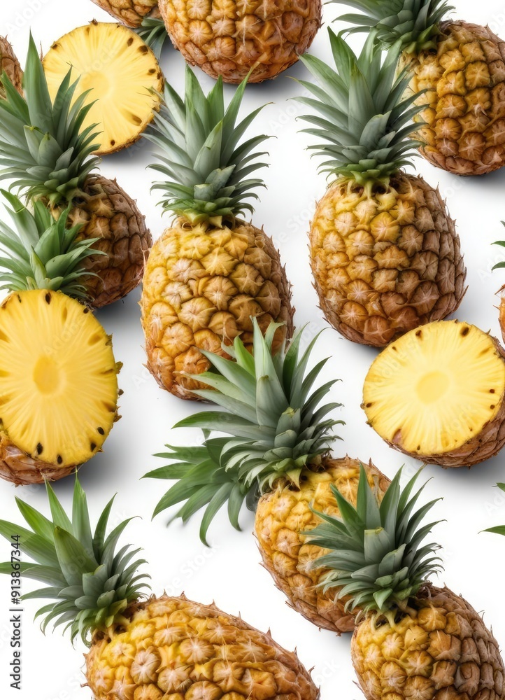 Pineapple set isolated on white background, clipping path, full depth of field, ai Pineapple set isolated on white background, clipping path, full depth of field, ai