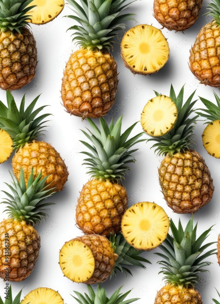Pineapple set isolated on white background, clipping path, full depth of field, ai