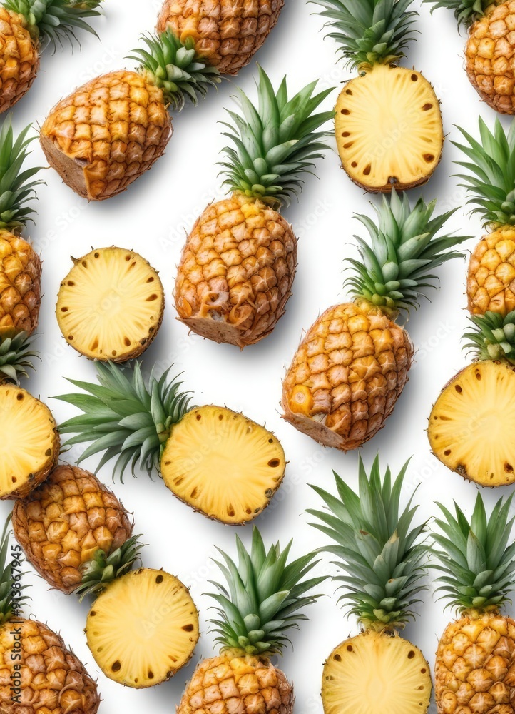 Pineapple set isolated on white background, clipping path, full depth of field, ai Pineapple set isolated on white background, clipping path, full depth of field, ai