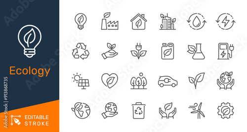 Ecology thin line icons. Editable stroke. Pixel perfect.
