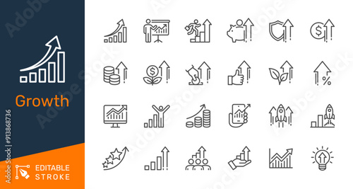 Growth thin line icons. Editable stroke. Pixel perfect.