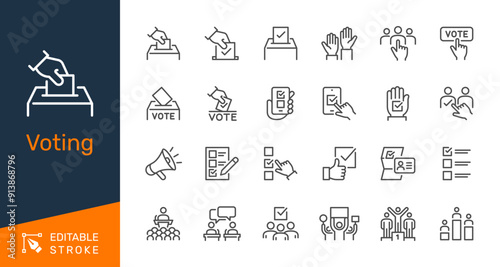 Voting thin line icons. Editable stroke. Pixel perfect.