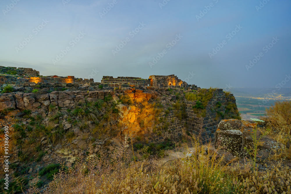 Sunset view of the ruins of the crusader Belvoir Fortress