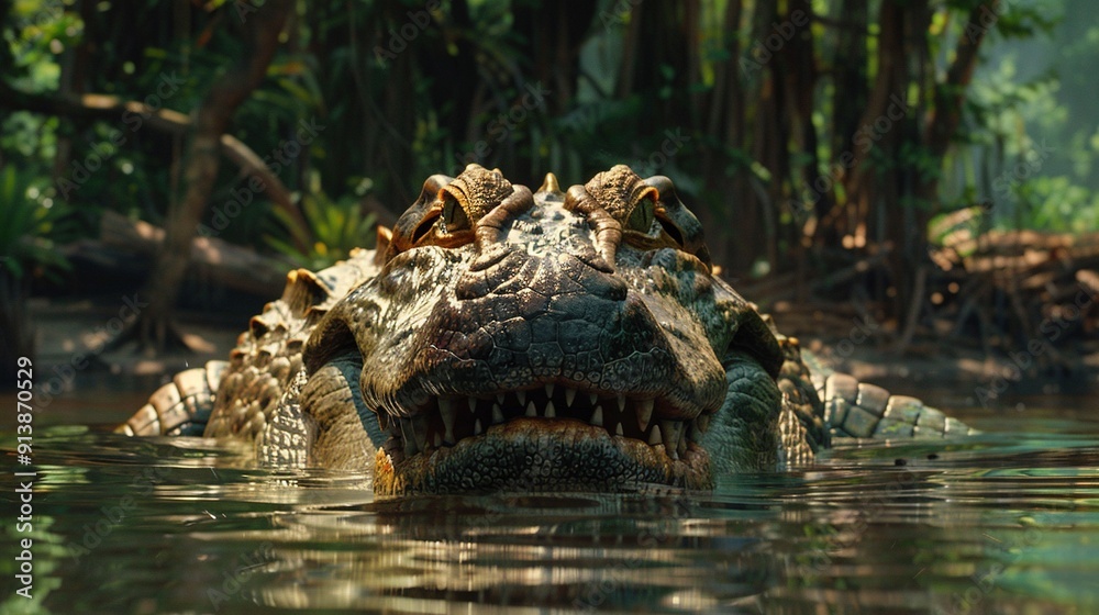 Fototapeta premium Alligator Head Emerging from the Water