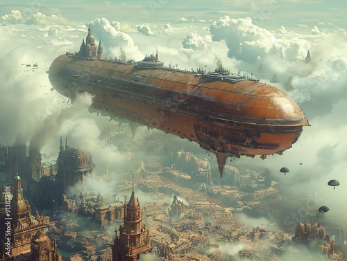 Zeppelin from the future above the city