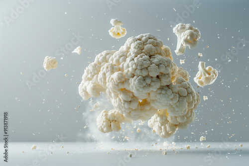 Fresh Cauliflower Floating in Air Isolated on Clean White Background with No Shadows for Healthy Eating and Culinary Concepts photo