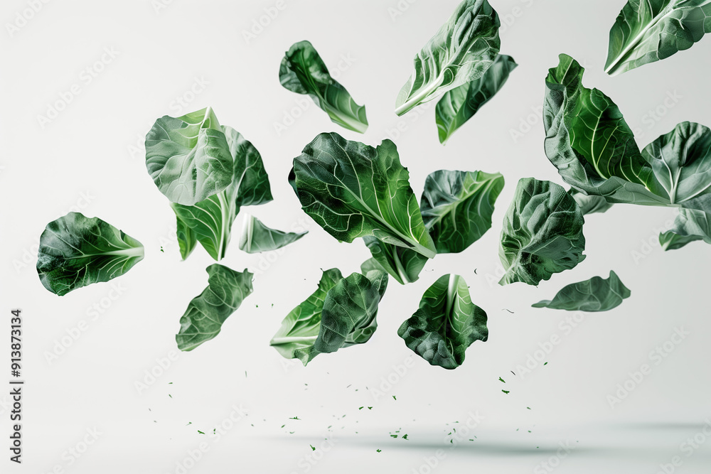 Freshly Cut Collard Greens in a Group with White Background for Dietary and Culinary Use Freshly Cut Collard Greens in a Group with White Background for Dietary and Culinary Use
