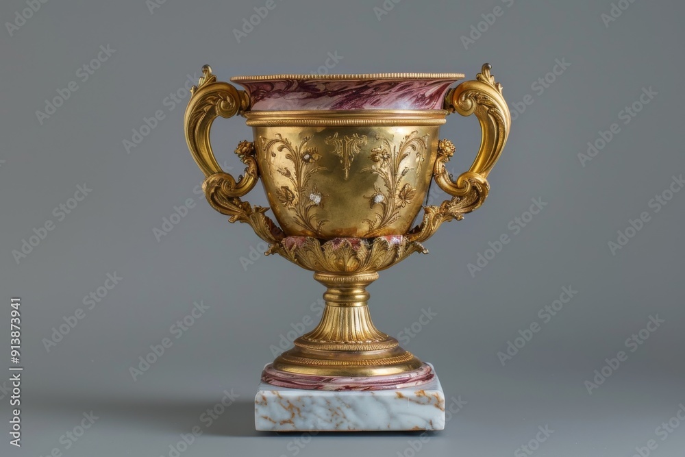 A gilded golden trophy with a marbled base, AI generated