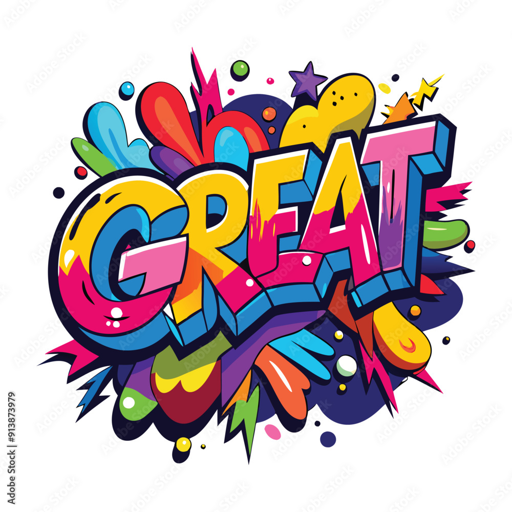 trendy T-shirt featuring a vibrant and colorful graffiti-style trendy T-shirt featuring a vibrant and colorful graffiti-style