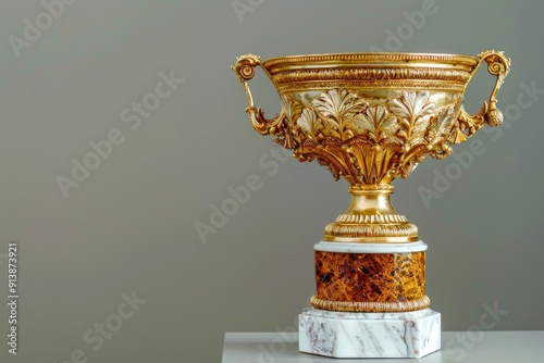 A gilded golden trophy with a marbled base, AI generated