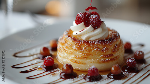 Aigenerated image of dessert inspired Baba au Rhum Le Cinq Paris famed its rumsoaked sponge and whipped cream Infuse it with a touch of Michelinstarred finesse and wishes for gastronomic excellence