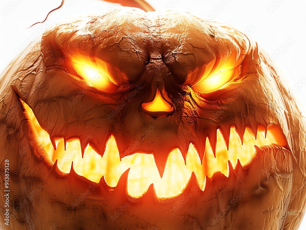 Fototapeta premium Spooky Jack-o'-lantern with glowing eyes and teeth.