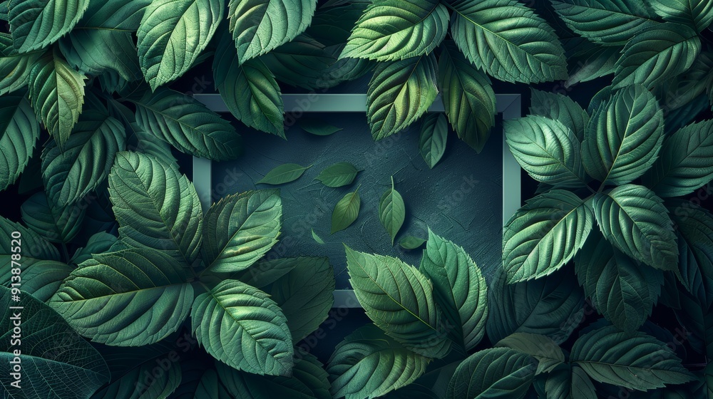 Lush Green Leaves Forming a Natural Frame in a Serene Surrounding Lush Green Leaves Forming a Natural Frame in a Serene Surrounding